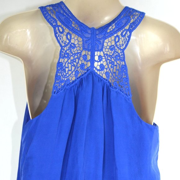 100% Silk Embroidered Royal Blue Razor Back Top - Picture 1 of 5